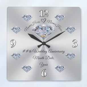 Personalized Diamond Anniversary Clock, CHRISTIAN Square Wall Clock