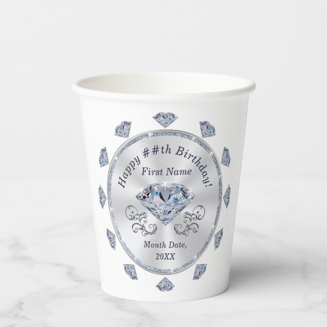 Personalized, Diamond, Birthday Cups for Adults (Back)
