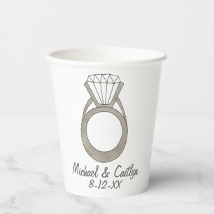 Personalized Diamond Engagement Ring Wedding Plate Paper Cups