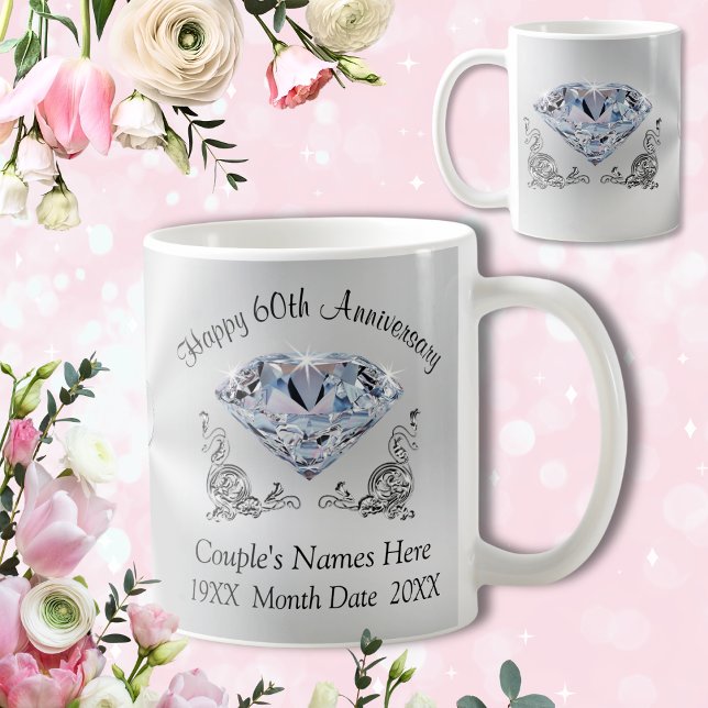 Personalized DIAMOND Happy 60th Anniversary Gifts Coffee Mug (Creator Uploaded)
