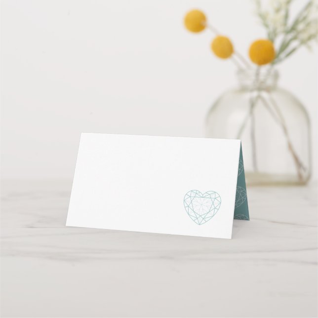 Personalized diamond heart place guest place card (Front)