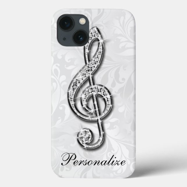 Personalized Diamond Music Note Floral Damask Case-Mate iPhone Case (Back)