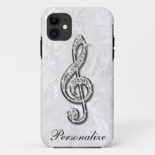 Personalized Diamond Music Note Floral Damask iPhone 11 Case