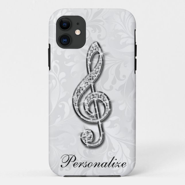 Personalized Diamond Music Note Floral Damask Case-Mate iPhone Case (Back)