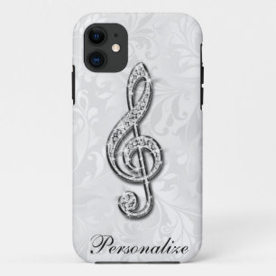 Personalized Diamond Music Note Floral Damask iPhone 11 Case