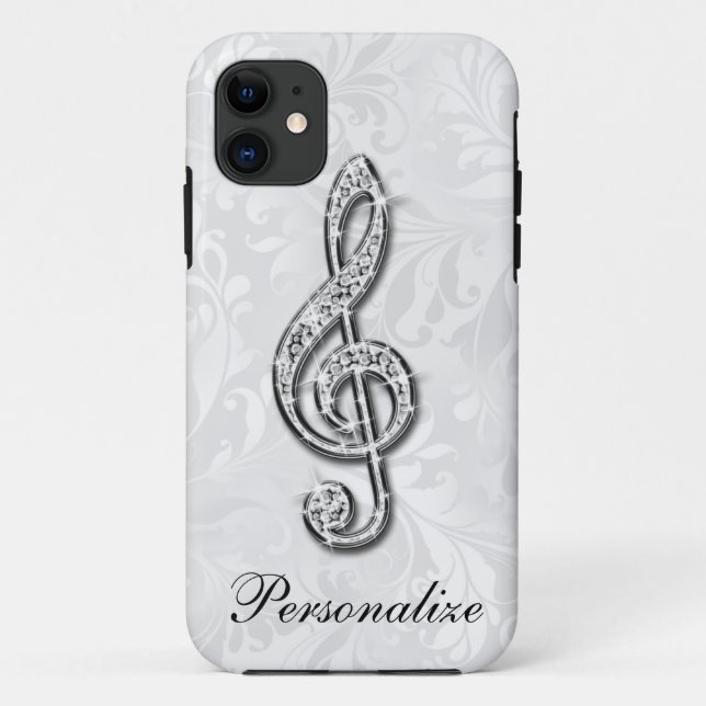 Personalized Diamond Music Note Floral Damask Case-Mate iPhone Case (Back)