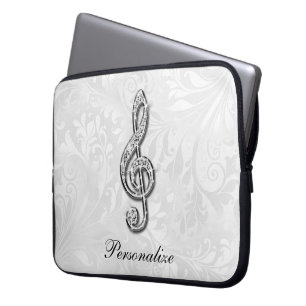 Personalized Diamond Music Note Floral Damask Laptop Sleeve