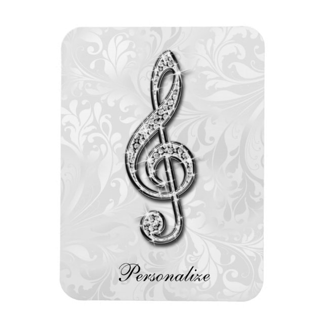 Personalized Diamond Music Note Floral Damask Magnet (Vertical)