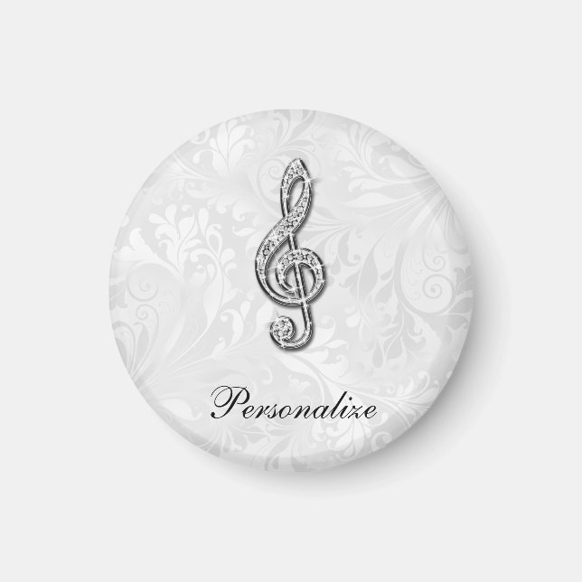 Personalized Diamond Music Note Floral Damask Magnet (Front)