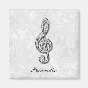 Personalized Diamond Music Note Floral Damask Magnet