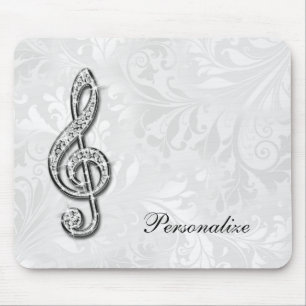Personalized Diamond Music Note Floral Damask Mouse Pad