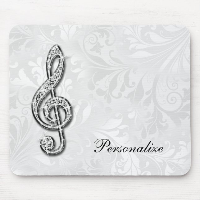 Personalized Diamond Music Note Floral Damask Mouse Pad (Front)