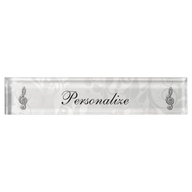 Personalized Diamond Music Note Floral Damask Nameplate (Front)