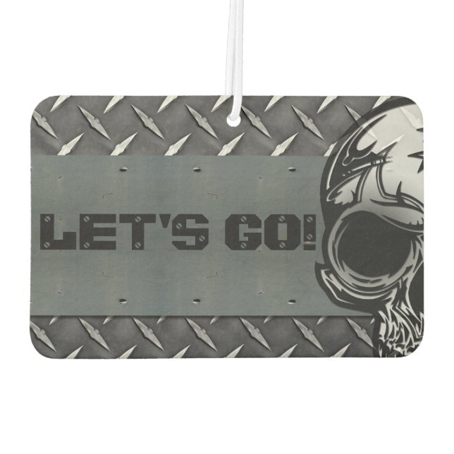 Personalized Diamond Plate with Half Skulls Car Air Freshener (Back)