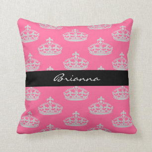 Personalized Diamond Princess Crown Throw Pillow