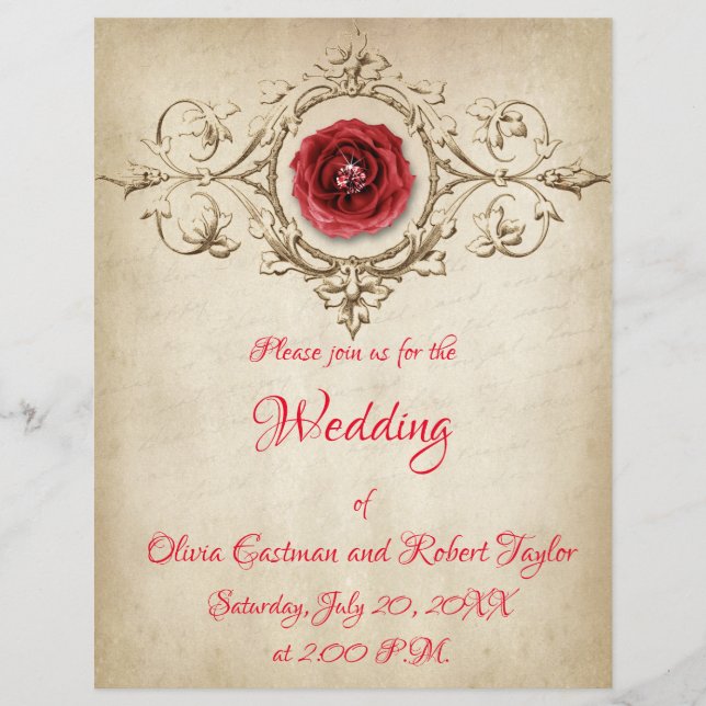 Personalized diamond ring and red rose Invitation (Front)
