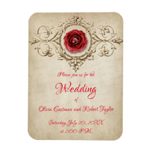 Personalized diamond ring and red rose magnet