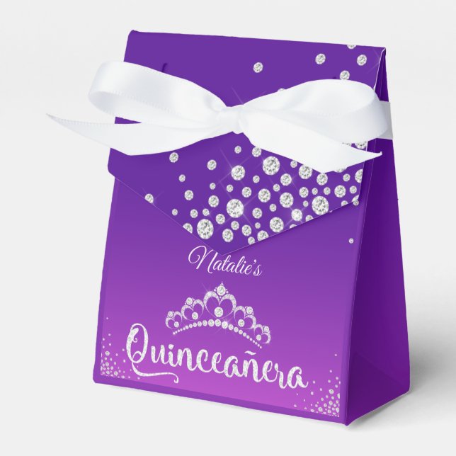 Personalized Diamond Tiara Quinceanera Favor Box (Front Side)