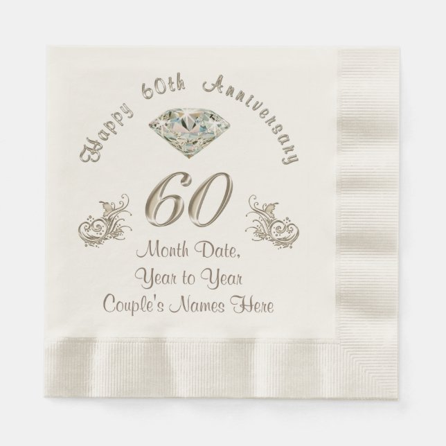 Personalized Diamond Wedding Anniversary Napkins (Front)