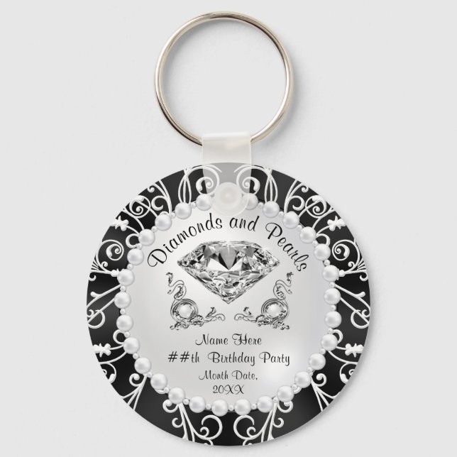 Personalized Diamonds and Pearls Party Favours Keychain (Front)