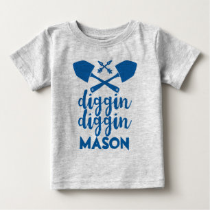 Personalized Diggin Diggin Blue and Grey Baby T-Shirt