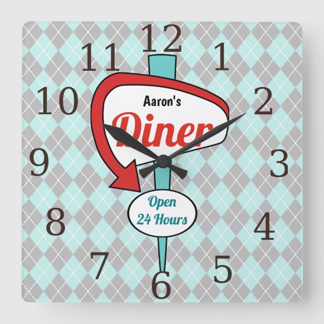 Personalized Diner Sign Kitchen Clock Gift (Front)