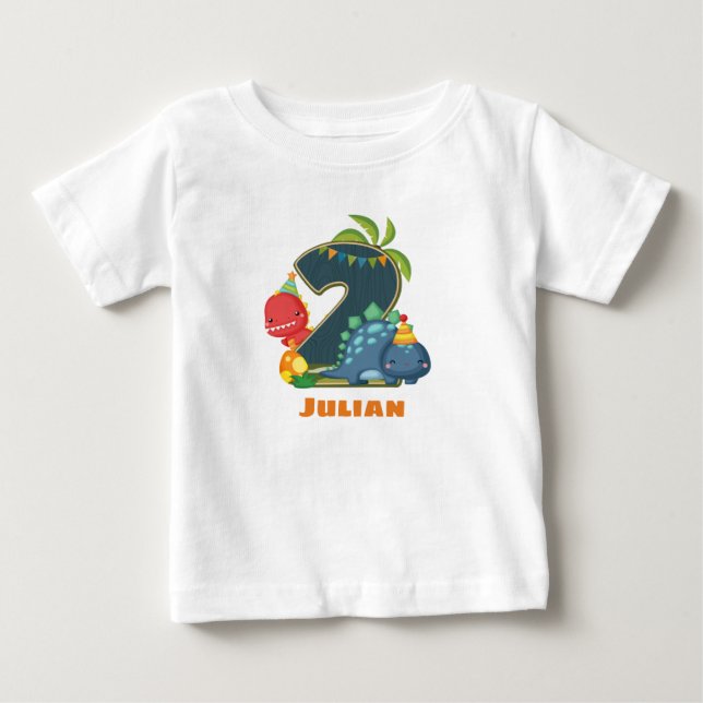 Personalized Dino 2nd Birthday Tshirt (Front)