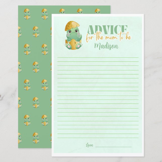 Personalized Dino Advice for Mom Baby Shower Game (Front/Back)