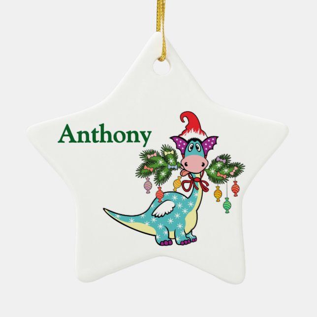 Personalized Dino Christmas  Ceramic Ornament (Back)