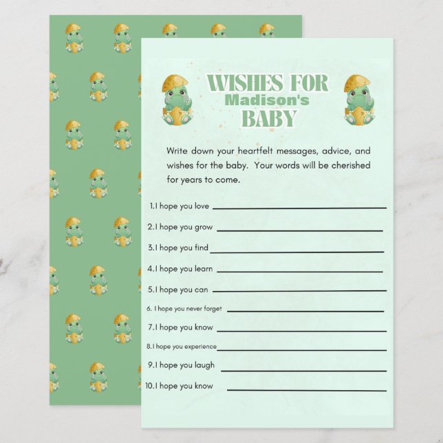 Personalized Dino Wishes for Baby Shower Game (Front/Back)