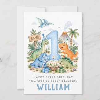 Personalized Dinosaur 1st Birthday Card for Boy