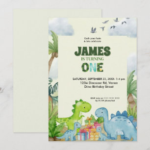 Personalized Dinosaur 1st Birthday Invitation