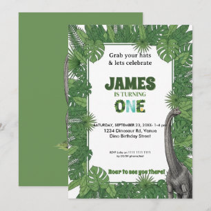 Personalized Dinosaur 1st Birthday Invitations