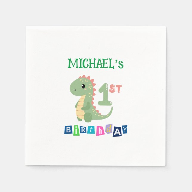 Personalized Dinosaur 1st Birthday  Napkin (Front)