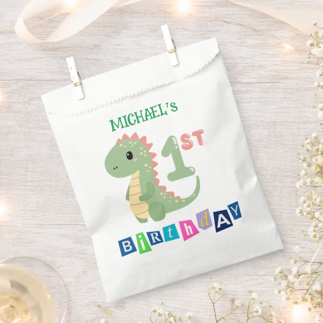 Personalized Dinosaur 1st Birthday Party Favour Ba Bag (Clipped)