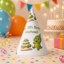 Personalized Dinosaur 5th Birthday Paper Hat