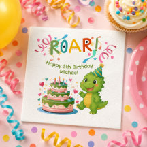 Personalized Dinosaur 5th Birthday Paper Napkin