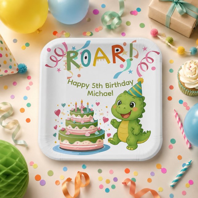 Personalized Dinosaur 5th Birthday Paper Plate (Creator Uploaded)