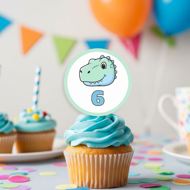 Personalized Dinosaur Age Cupcake Toppers | Dino  Classic Round Sticker (Creator Uploaded)