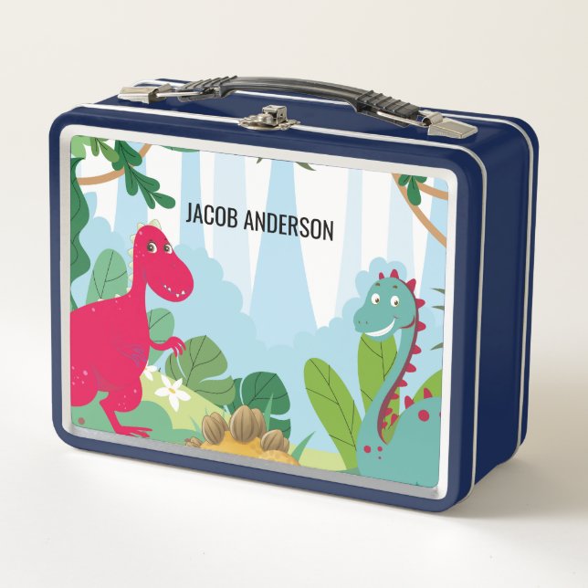 Personalized Dinosaur Back to School Name Metal Lunch Box (Front)
