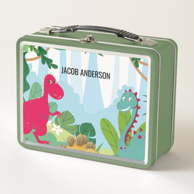 Personalized Dinosaur Back to School Name Metal Lunch Box (Front)