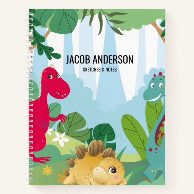 Personalized Dinosaur Back to School Sketchbook Notebook (Front)