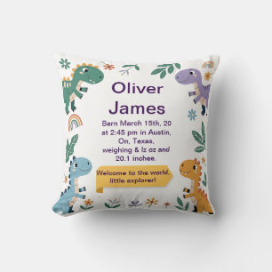 Personalized Dinosaur Birth Stats Birthday Pillow