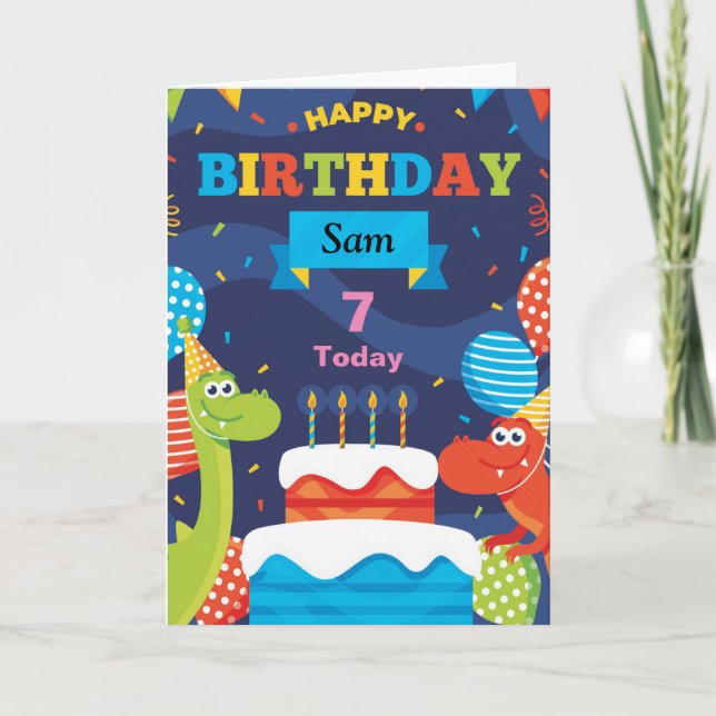 Personalized DINOSAUR Birthday Card - Name & Age (Front)