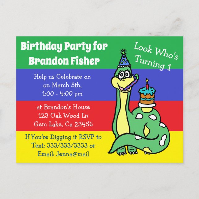 Personalized Dinosaur Birthday Invitation Postcard (Front)