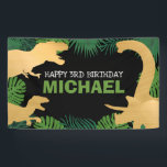 Personalized Dinosaur Birthday Kids Jurassic Trex Banner<br><div class="desc">This dinosaur design is great for the birthday boy in your life. Give them a dino-mite bday with this gold dino themed design featuring a trex,  triceratops,  brontosaurus,  and raptor.</div>