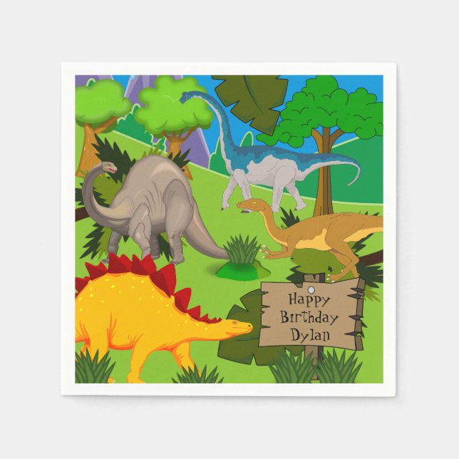 Personalized Dinosaur Birthday Napkin (Front)