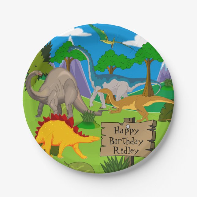 Personalized Dinosaur Birthday Paper Plate (Front)