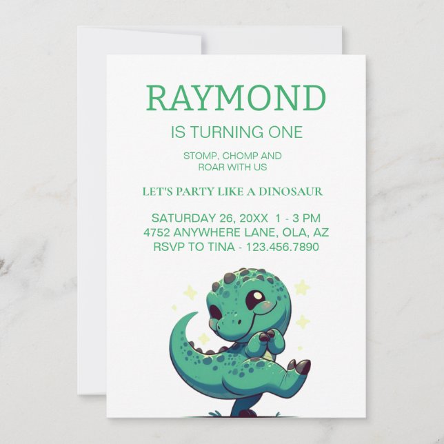 Personalized Dinosaur Birthday Party Invitation (Front)