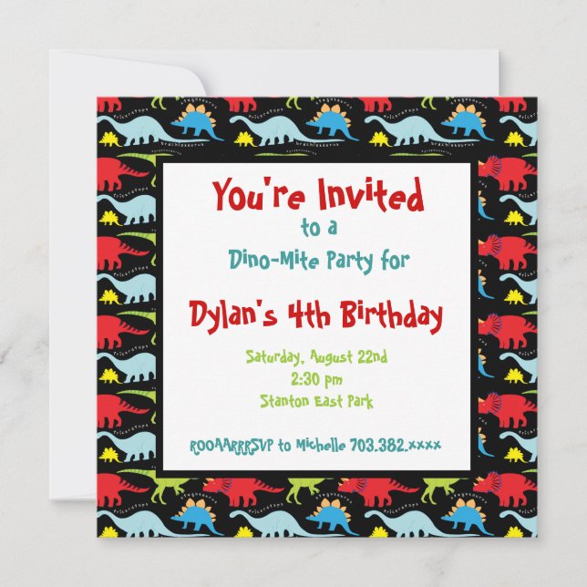 Personalized Dinosaur Birthday Party Invitations (Front)